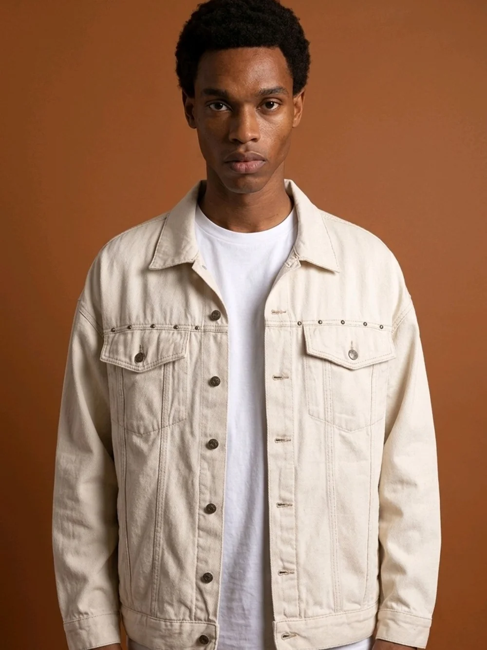 Old Navy Men's Cream Button-Front Canvas Jacket. Size XL. Chest Meas. 30" Flat - Picture 1 of 10